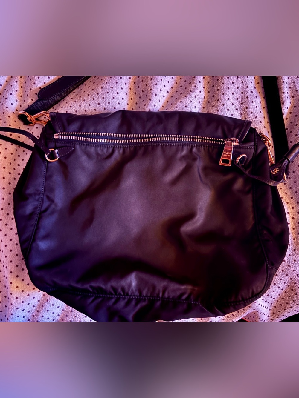 Prada Black Nylon Messenger Bag with Gold Hardware - Picture 4 of 15